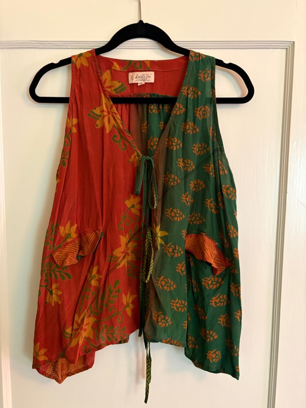 Kantha Bae Daisy Vest in Rust & Forest Green